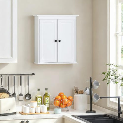 Spirich Bathroom Wall Cabinet, White Medicine Cabinet with 2 Doors | 2 Adjustable Shelves, Recessed Doors & Black Knobs, Compact Wall Storage for Bathroom, Kitchen & Laundry Room - size: 2 Doors