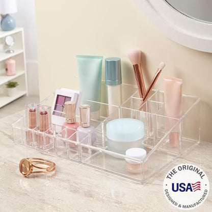 STORi Audrey Clear Vanity Makeup Organizer | 15-Compartment Holder for Brushes, Eyeshadow Palettes, & Beauty Supplies | Stacks on Audrey Storage Drawers | Made in USA - size: Cosmetic Organizer, style: Cosmetic Organizer Topper