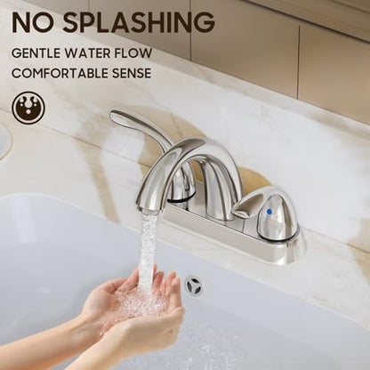 Chrome 4 Inch 2 Handle Centerset 2 or 3 Holes Bathroom Faucet, Vanity Sink Faucet with Copper Pop Up Drain and Water Supply Lines, BF008-5-C - color: Chrome, style: 1 Pack