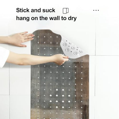 LNOND Brown Grey Bathtub Mat Non Slip, 40 X 16 Inch Tub Mat for Bathroom, Abstract Art Bath Tub Shower Mat with Drain Holes and Suction Cups - color: Brown Grey Abstract