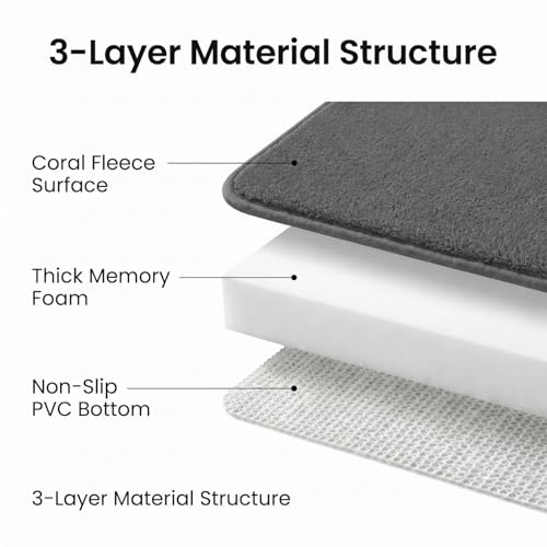 Bathroom Rugs Set 3 Piece, Memory Foam Bath Rugs, Non Slip Washable Bathroom Rug Set, Extra Soft Absorbent Bath Mats with U-Shaped Toilet Rug, Dark Grey - color: Dark Grey