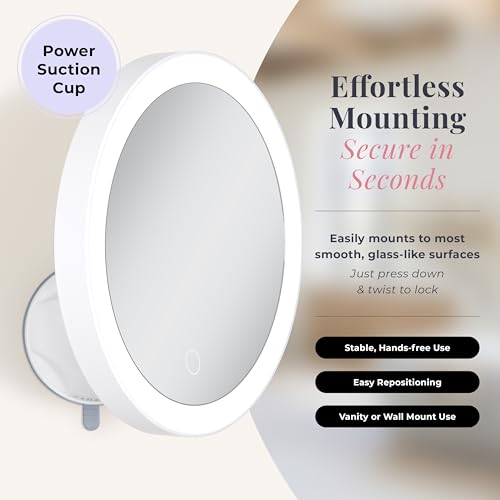 Zadro Zado 8.25-Inch x 6.9-Inch Round LED Lighted Wall Mounted Suction Cup Makeup Mirror with 10X Magnification and Touch Controls (White) - color: White