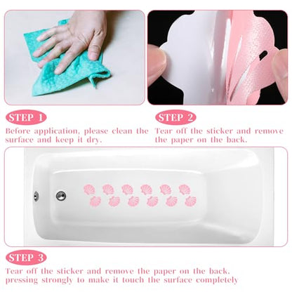 Qianyu 12 Non Slip Bathtub Stickers Original Safety Adhesive Decals Treads for Adults Bath Tub Shower Stairs Ladders Boats Shell Shaped (Pink)