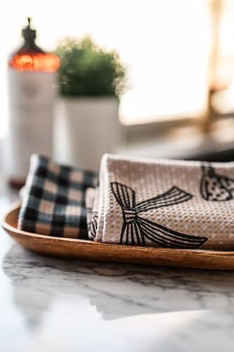 Kitchen Towels, Dish Towels for Kitchen, 2 Pc Kitchen Towel Set | Microfiber Waffle Towels, 16 x 26 inches, with Hanging Loops, Reusable Tea Towels, Cute Kitchen Towels - 2 Pack - color: Black and Beige and Navy Blue