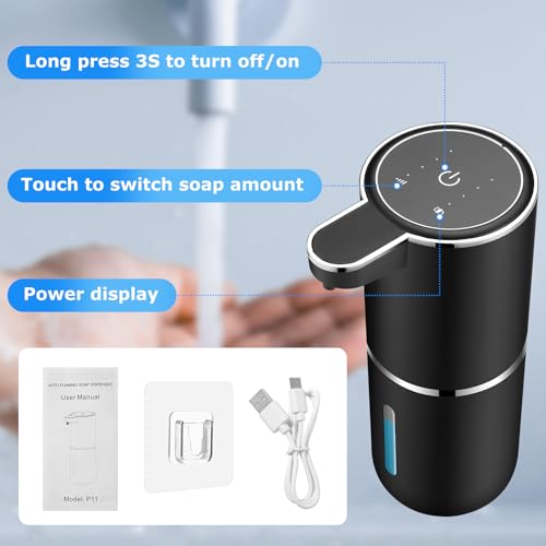 VZZNN 2 Pack Automatic Soap Dispensers,12.8oz/380ml USB Touchless Automatic Foaming Soap Dispenser,Rechargeabled Wall Mounted Smart Soap Dispenser for Bathroom Kitchen Dish Soap(Black) - color: Black, size: Foam x2
