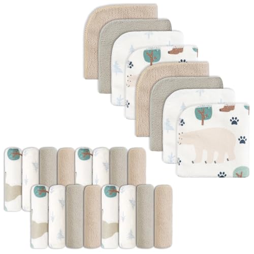 softan Baby Washcloths, 24Pack Baby Wash Cloths Extra Soft & Ultra Absorbent, Baby Towels Face Towel Unisex for Boys Girls Face & Body, Washclothes Gentle on Sensitive Skin, 9''x 9'' Bear - color: Bear