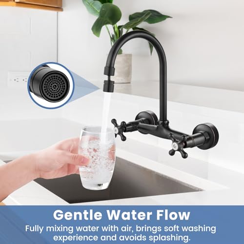 Airuida Oil Rubbed Bronze Wall Mounted Kitchen Faucet,Utility Sink Faucet | 8 Inch Adjustable Center,360° Swivel Spout,Wall Mount Commercial Faucet,Double Cross Handle - color: Oil Rubbed Bronze