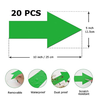 EVQ Arrow Floor Sticker Green 10 x 5 Inch Self-Adhesive Vinyl Decal 20 PCS | Removable Waterproof Large Directional Arrow Floor Sign for Concrete Warehouse Office - color: Green 10"×5"