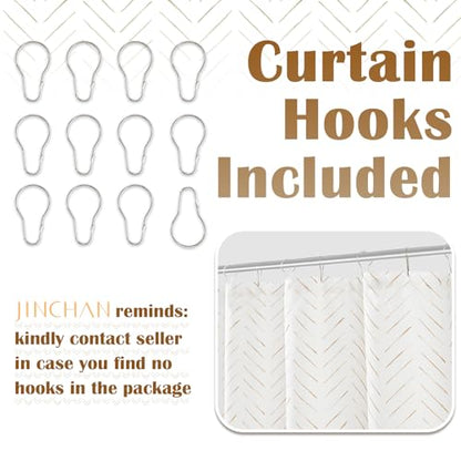 jinchan Taupe and White Shower Curtain Inky Herringbone Chevron Zig Zag Waterproof Fabric Modern Farmhouse Shower Curtains for Bathroom with 12 Hooks 70x72 Inches - color: Inky Taupe, size: 70"W x 72"L (Pack of 1)