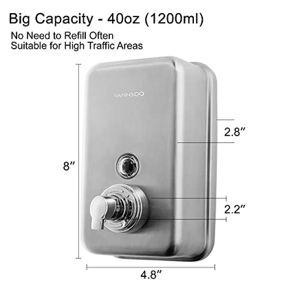 Commercial Wall Mount Stainless Steel Foaming Soap Dispenser, 40 oz (1200ml) Industrial Refillable Foam Hand Sanitizer Dispensers for Bathroom and Kitchen | 40 oz (1200ml) Industrial Refillable Foam Hand Sanitizer Dispensers for Bathroom and Kitchen - siz