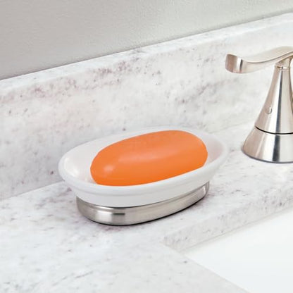 iDesign Soap Dish for Bar Soap, White | For Bathroom, For Shower, For Kitchen Sink