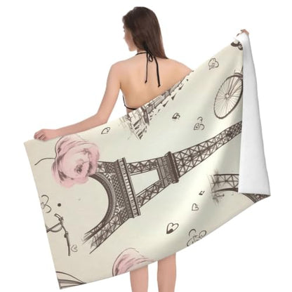 The Eiffel Tower and a Bicycle Bath Towel Super Absorbent Beach Towels Microfiber Bathroom Towel 32 x 52 Inch - color: The Eiffel Tower and a Bicycle