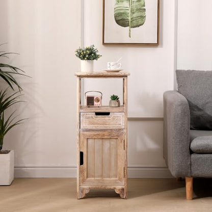 30Inch Fully Assembled Solid Wood Nightstand with Drawer, Distressed White | Solid Wood; Fully Assembled; 30-Inch Tall; Drawer Storage; X-Style Open Shelf; Slim Farmhouse Bathroom Cabinet & End Table - color: Distressed White