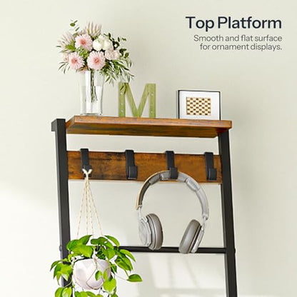 HOOBRO Blanket Ladder, 7-Tier Giraffe Shape Towel Rack for Living Room and Bedroom, 63.4" H Decorative Ladder Shelf with Hooks, Metal Frame, Industrial Style, Rustic Brown and Black BF13CJ01