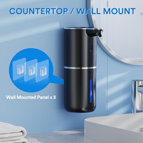 Automatic Foaming Soap Dispenser Touchless, Rechargeable Electric Hand ＆ Dish Soap Dispenser for Bathroom and Kitchen - Smart Digital Display, 6 Adjustable Level, 380ml, Wall Mounted, IPX5 - color: Black, style: Foam