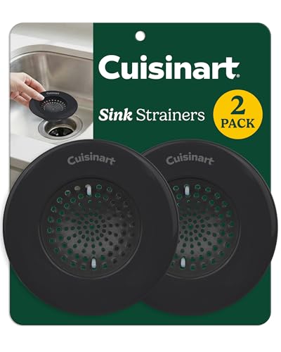Cuisinart Stainless Steel Kitchen Sink Drain Strainer, 2-Pack, 4.35" | Fits standard 3.5in drains, silicone base and mesh, scratch-safe on steel or porcelain, enamel-coated to resist rust - color: Black