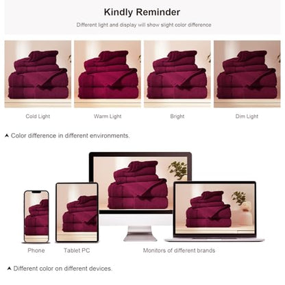 COZYART Bath Towel Set 6 PCS, Burgundy Luxury 100% Turkish Cotton 650GSM | Soft Absorbent Quick Dry, OEKO‑Tex 100 Cert. Zero Twist Ring Spun Cotton, Plush Fluffy, Breathable Hotel Quality Towels Set - color: Burgundy