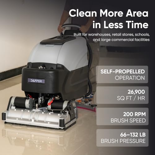 Battery-Powered Sweep & Scrub Commercial Floor Cleaning Machine, 25.5" Cleaning Path, 35" Squeegee, 14.5/17 Gal Tanks, Self-Propelled, 4-Hour Runtime, 2-Year Warranty