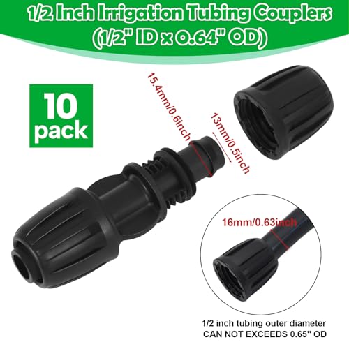 10 Pack 1/2 Inch Drip Irrigation Coupling Fittings (1/2" ID x 0.65" OD) - 1/2'' Drip Line Anti-Drop Barbed Lock Nut Coupler Connectors for 1/2 Inch Drip Irrigation Tubing Irrigation System - size: 1/2" Drip Coupling