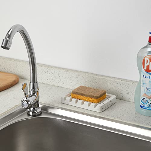 INIUNIK 2PCS Self Draining Soap Dish - Marble Look Soap Holder Tray Savers Box Container Sponge Holder for Bathroom Shower Kitchen, White - color: White-2 Pack