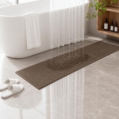 15'' Wide Long Bath Runner Mat, Super Absorbent Non-Slip Bathroom Rug, 59'' (Black/Brown, 15''X59'') - color: Black/Brown, size: 1'3" x 4'11" (Rectangular)