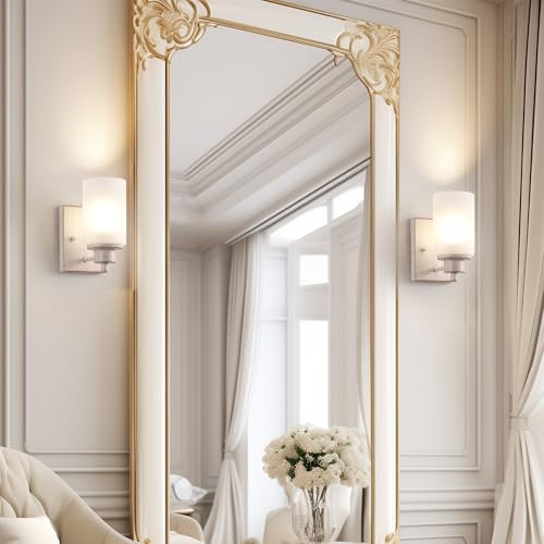 2 Pack Bath Vanity Light Fixture, Modern Indoor Wall Scone Lighting with Opal White Glass Shade, White Gold Wall Lamps - color: White Gold, size: 2 Pack
