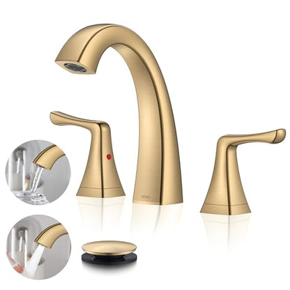 Champagne Bronze Bathroom Faucet 3 Hole, Widespread Bathroom Faucet | Bathroom Vanity Faucet with Pop Up Drain & Supply Lines, Lead-Free cUPC & NSF Certified, 8 Inch Faucet for Vanity RV Sink - color: Champagne Bronze