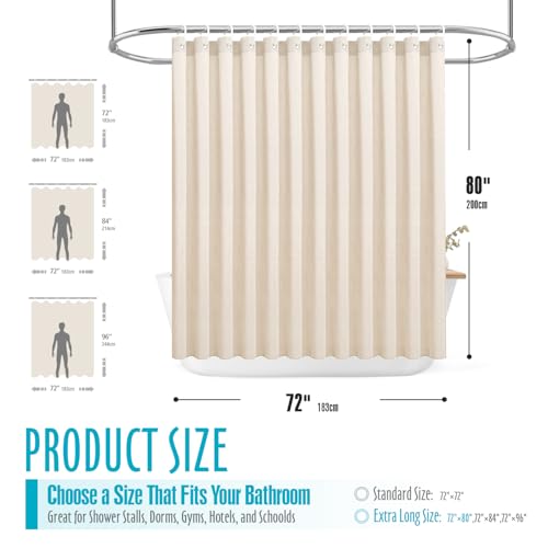 Ga-Geetopia Extra Long Linen Textured Shower Curtain Set with Hooks, Beige Boho Farmhouse Bath Shower Curtains for Bathroom Neutral Cloth, Hotel Luxury, Weighted, 72W x 80L, Cream - color: Linen | With Hooks, size: 72"W x 80"L (Pack of 1)