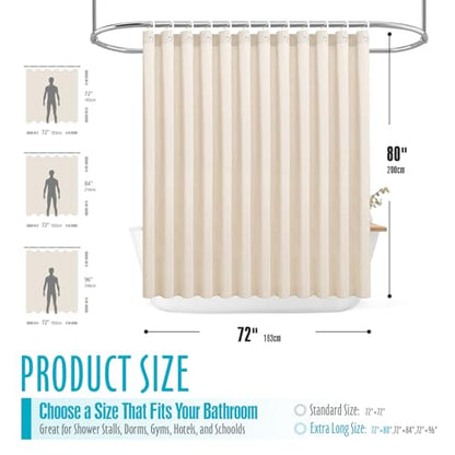 Ga-Geetopia Extra Long Linen Textured Shower Curtain Set with Hooks, Beige Boho Farmhouse Bath Shower Curtains for Bathroom Neutral Cloth, Hotel Luxury, Weighted, 72W x 80L, Cream - color: Linen | With Hooks, size: 72"W x 80"L (Pack of 1)