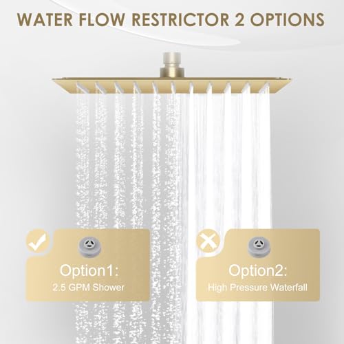 10 Inch Gold Rain Shower Head - All Metal Stainless Steel 304, Ultra Thin Design, Modern Bathroom Square Rainfall Showerheads - Full Body Coverage Bath Shower - color: Brushed Gold, size: 10 Inch Square