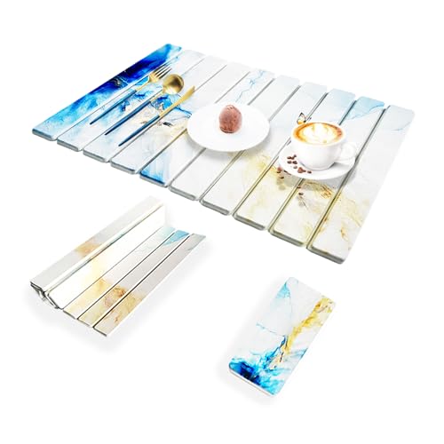 Stone Drying Mat for Kitchen Counter - Quick Dry Stone Dish Drying Mat, Large Non-Slip Stone Bath Mats for Bathroom & Kitchen Sink, Foldable Fast Drying Stone Sink Mat (blue gold) - color: blue gold
