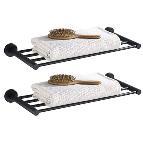 Bathroom Towel Rack, Hotel Style Towel Racks for Bathroom Wall Mounted, Modern Towel Bar Rack 23.6 Inch, 2-Tier Towel Shelves, Black - color: Black, size: 24 Inches