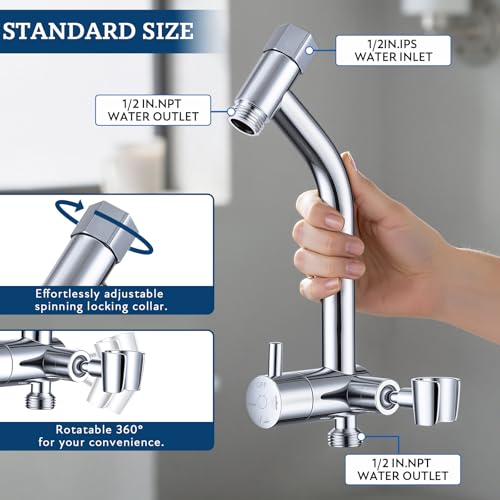 G-Promise All Metal Shower Diverter with Low Handheld Holder (Chrome) | 6 Inch Downward-Extend Bracket for All Heights, 4 Spray Modes with Pause Mode, Anti-Leak, Easy Install, Universal Replacement - color: Chrome, size: Lower 6 Inch