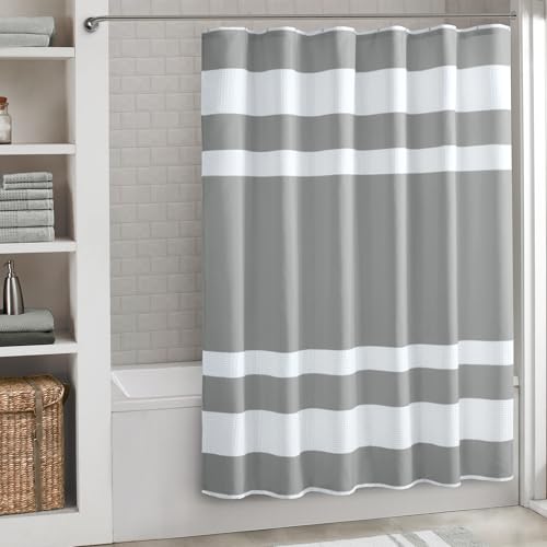 Madison Park Spa Waffle Weave Long Shower Curtain, 72 x 78, Grey | Striped, Pieced Fabric Design, 3M Scotchgard Moisture Management, Hotel Quality, Modern, for Bathroom, OEKO-TEX Certified - color: Stripe Grey, size: 72"W x 78"L (Pack of 1)