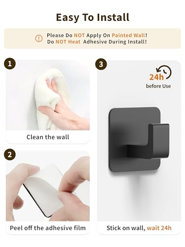 GWAAZXGZ Square Self Adhesive Towel Hooks - 6 Pack Matte Black Metal Hooks | Self-Adhesive, Durable Aluminum, Rust Resistant, Right-Angle Style, Easy Install, Space Saving - color: Black, size: 6 Pack