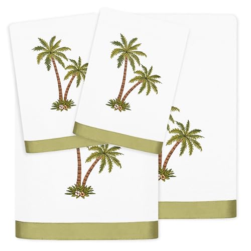 Flourish 4-Piece Premium Towel Set, Island Style Embroidery, Plush Turkish Cotton, Durable & Quick Dry, Elegant Bath Ensemble, 2 Bath 2 Hand Towels, White - color: White, size: 2 Pcs Bath 2 Pcs Hand Towel
