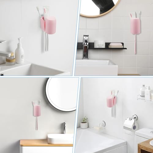 Toothbrush Holders for Bathrooms Toothbrush Holders Wall Mounted BPA-Free Tooth Brush Holder with Toothbrush Cup Drilling-Free (Pink) - color: Pink