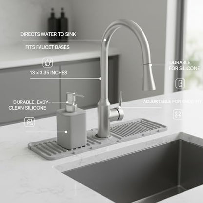 Silicone Faucet Splash Guard Mat，13 x 3.35 Inches | Flexible Design ，Slot Design ，Multi-Scene Use ，Neat Countertop Helper - color: Gray