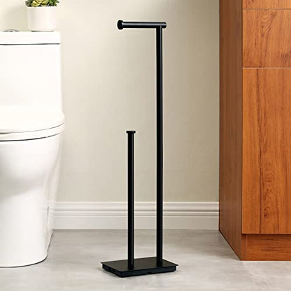 KES Toilet Paper Holder Stand with Weighted Base, Matte Black, 29.5" H | SUS304 Stainless Steel, Rustproof, Anti-Slip Pads, Fits Most Household Rolls, Easy Assembly, Bathroom, Modern Design - color: Matte Black