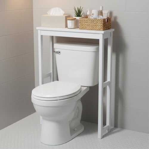 Dorset Over-the-Toilet Storage Shelf – 27" W x 37" H Space Saver Rack with Single Open Shelf for Towels & Toiletries – Minimalist Modern Design & Easy Assembly Bathroom Organizer by Alaterre Furniture | 27”W x 37”H White Space Saver Rack with Single Open
