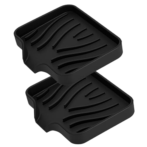 2 Pack Silicone Soap Dish with Drain, Self Draining Bar Soap Holder for Shower, Silicone Dish Soap Tray, Bathroom and Kitchen Sink Organizer, Black - color: Black