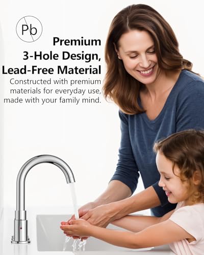 Polish Chrome Bathroom Faucet 3 Hole, 8 Inch Widespread 2-Handle | SUS304 Stainless Steel, 2-Handle Control, Pop-Up Drain, Supply Lines and Mounting Hardware for 8-Inch Widespread Vanity Sinks - color: Polish Chrome