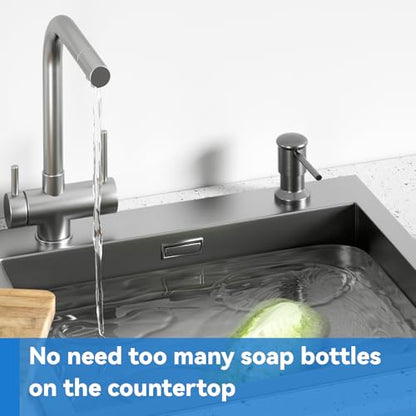 Dish Soap Dispenser, Kitchen Sink Soap Dispenser Pump with 17 OZ Bottle, Refill from The Top, Wide Pump Head Base (Gray) - color: Gray, size: With Bottle