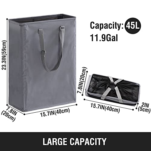 45L Slim Laundry Hamper with Adjustable Long Handles & Mesh Top, Grey 2PCS | Small Laundry Baskets with Mesh Top, Narrow Dirty Clothes Hamper for Bedroom, Closet, and Bathroom - color: Gray, size: 45L X 2