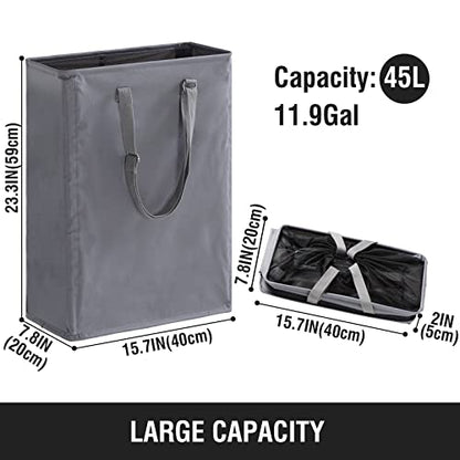45L Slim Laundry Hamper with Adjustable Long Handles & Mesh Top, Grey 2PCS | Small Laundry Baskets with Mesh Top, Narrow Dirty Clothes Hamper for Bedroom, Closet, and Bathroom - color: Gray, size: 45L X 2