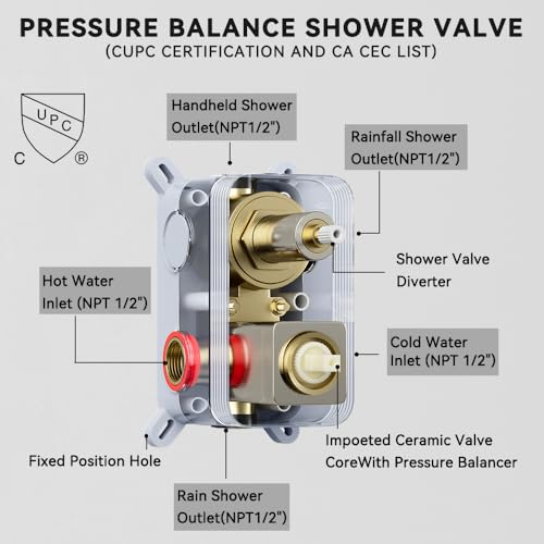 STARBATH Shower Faucet Set Shower System with Diverter Valve Brushed Nickel | 12 Inch Ceiling Mount Rain Shower Head, 6 Inch Wall Mount Rainfall Shower Head and 2-in-1 Handheld Spray for Two Person - color: Brushed Nickel, size: 12"+6"-03