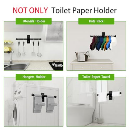 Double Roll Toilet Paper Holder, OBODING, Black Stainless Steel Toilet Paper Holder, Adhesive or Drilling Toilet Roll Holder Wall Mount for Bathroom (Black) - color: Black