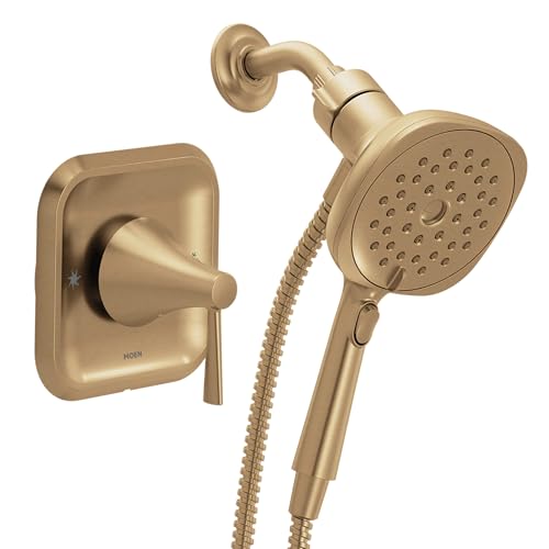 Moen Ronan Bronzed Gold Single-Handle Modern Shower Faucet with Square Handheld Rain Shower Spray Head Featuring Magnetix, Valve Included, 82023BZG - color: Bronzed Gold