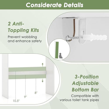 Tangkula Over The Toilet Storage Cabinet, Above Toilet Bathroom Shelf w/Double Doors & Adjustable Shelf, Freestanding Toilet Shelf Space Saver w/Anti-Tip Kits & Adjustable Bottom Bar, 63" H (White)