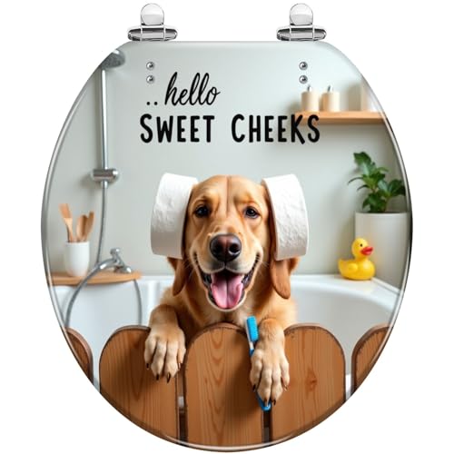 Round Resin Toilet Seat, Quietly Close Quick Release Hinges Cover | Toilet Lid Cover Easy to Clean and Install, Funny Dog Animal Hilarious Rustic Farmhouse Country Wooden Heavy Duty Toilet Seat - color: pattern3, size: O-shape